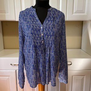 Anthropologie HD in Paris Kaveri Henley Multicolor Geo Print Pintuck Pop…